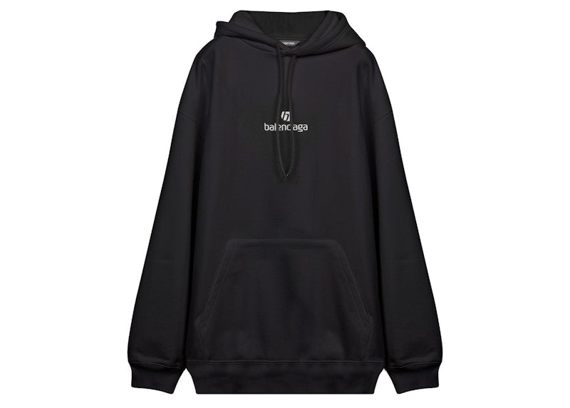 Balenciaga Embroidered Logo Hoodie Black