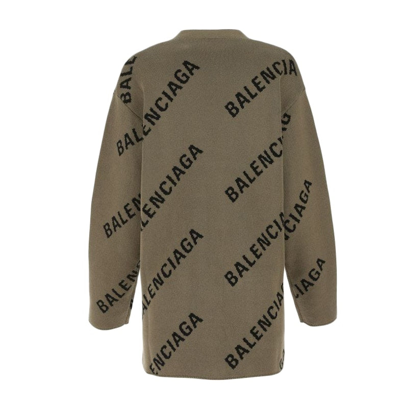 Balenciaga Embroidered Stretch Cotton Blend Oversize Cardigan Brown