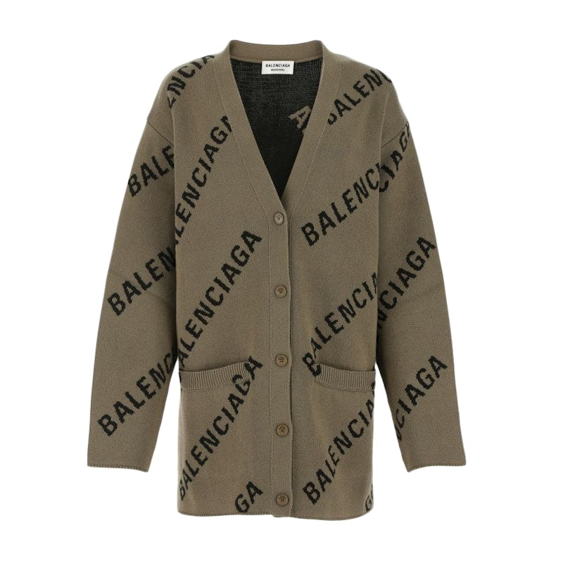 Balenciaga Embroidered Stretch Cotton Blend Oversize Cardigan Brown