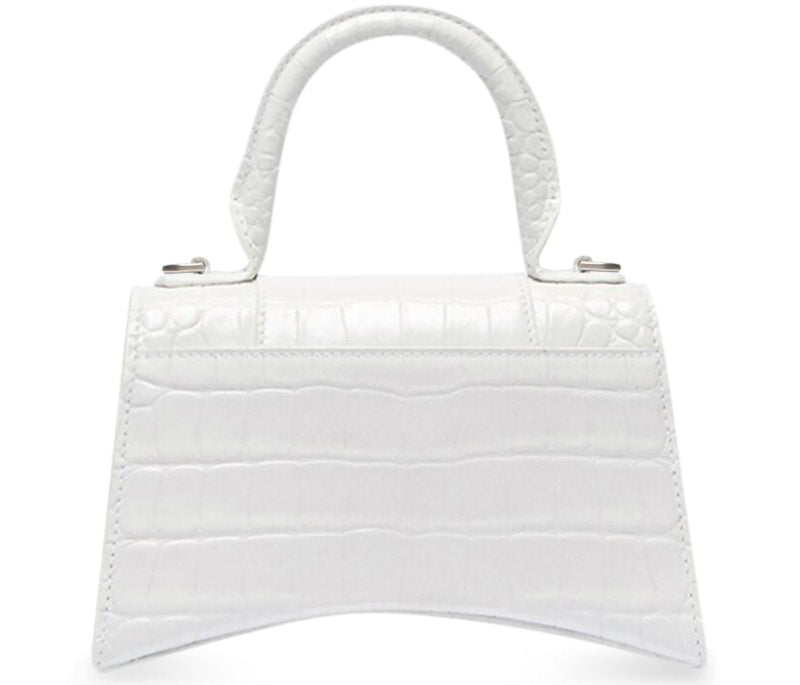 Balenciaga Hourglass Crocodile Embossed Top Handle Bag XS White