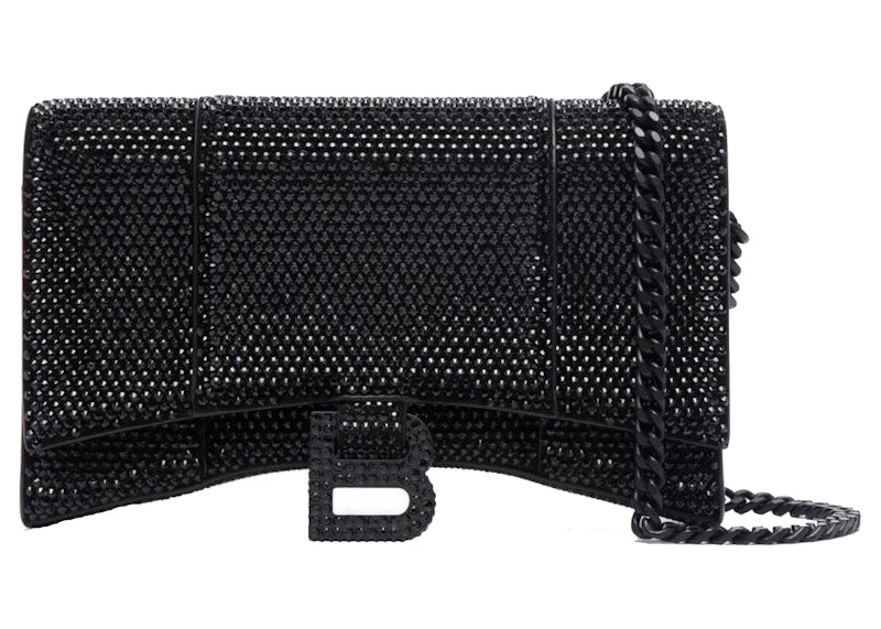Balenciaga Hourglass Hangbag With Rhinestones Black