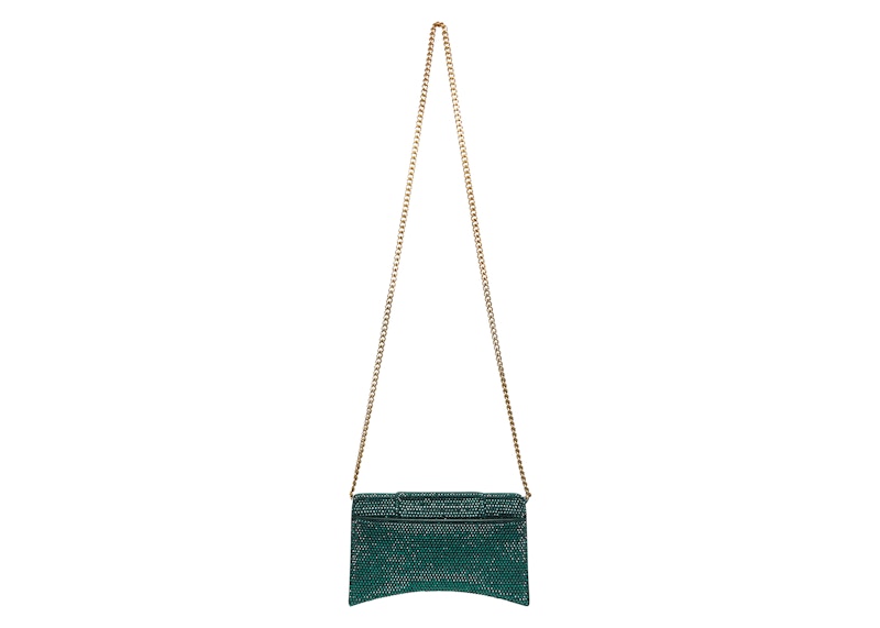 Balenciaga Hourglass Hangbag With Rhinestones Green