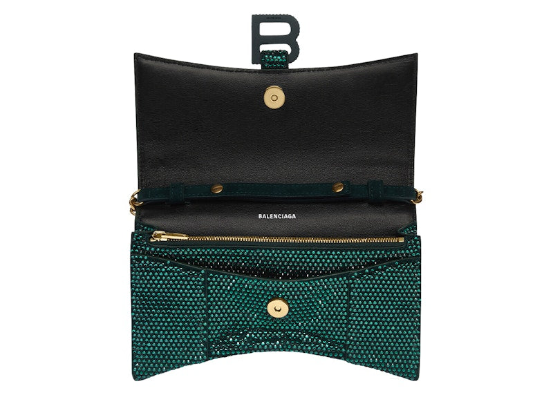 Balenciaga Hourglass Hangbag With Rhinestones Green