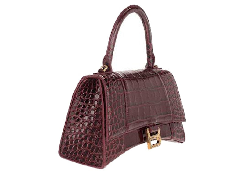 Balenciaga Hourglass Hourglass S Top Handle Bag Crocodile Embossed Burgundy