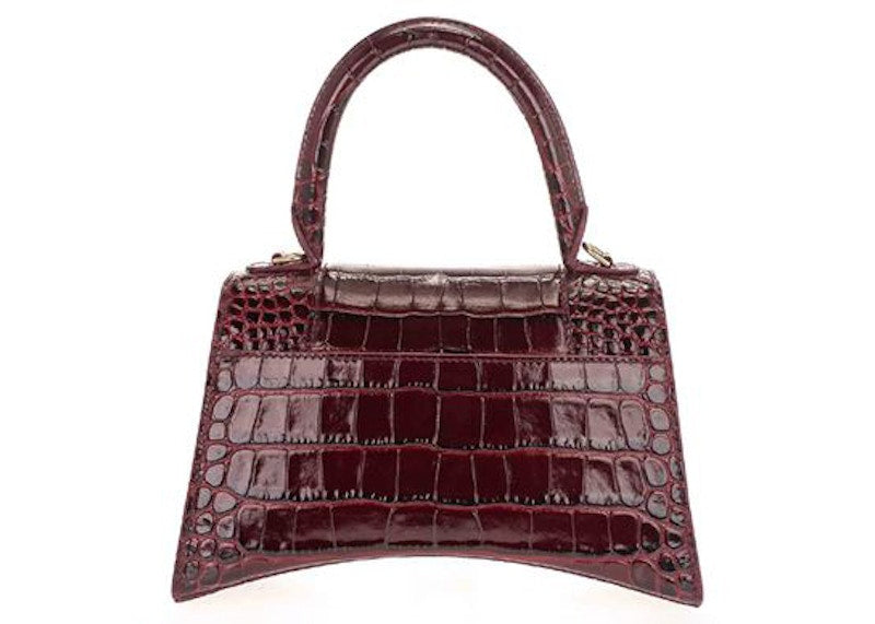 Balenciaga Hourglass Hourglass S Top Handle Bag Crocodile Embossed Burgundy