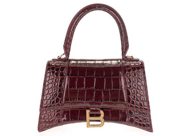 Balenciaga Hourglass Hourglass S Top Handle Bag Crocodile Embossed Burgundy