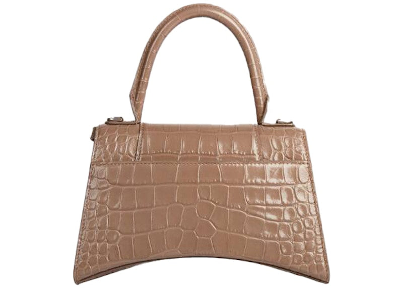 Balenciaga Hourglass Top Handle Bag Small Crocodile Embossed Mink