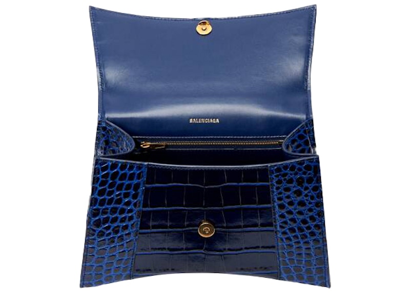 Balenciaga Hourglass Top Handle Bag Small Crocodile Embossed Navy