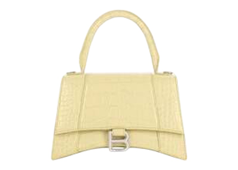 Balenciaga Hourglass Top Handle Bag Small Crocodile Embossed Yellow