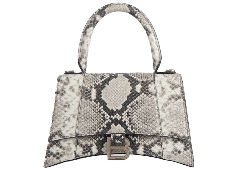Balenciaga Hourglass Top Handle Bag Small Snakeskin Embossed Black/White