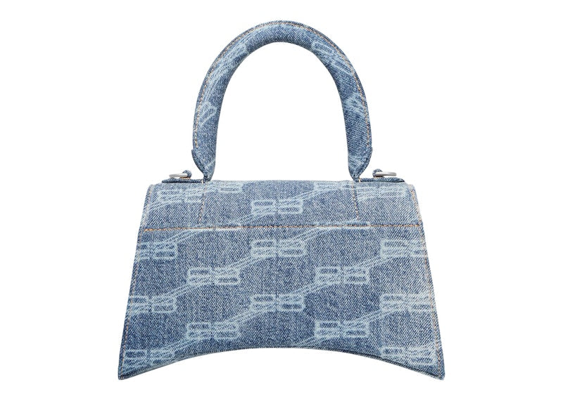 Balenciaga Hourglass Top Handle Small BB Monogram Denim Bleached Blue