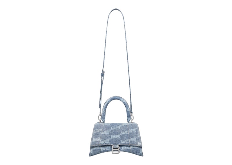 Balenciaga Hourglass Top Handle Small BB Monogram Denim Bleached Blue