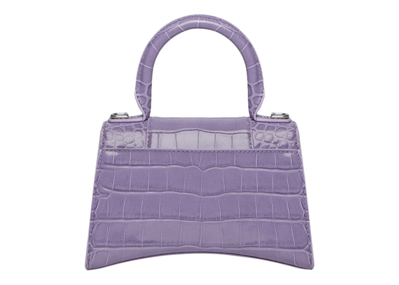 Balenciaga Hourglass Top Handle XS Crocodile Embossed Lilac