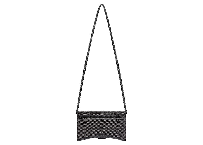 Balenciaga Hourglass Wallet With Chain XS Rhinestone Black