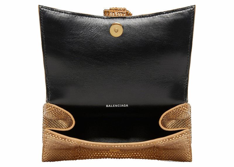Balenciaga Hourglass XS Handbag With Rhinestones Gold