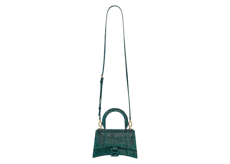 Balenciaga Hourglass XS Hangbag With Rhinestones Green