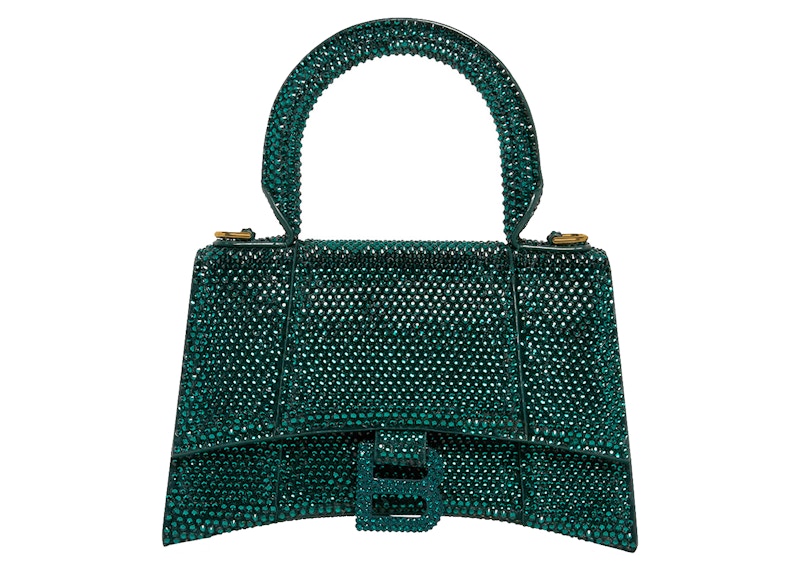 Balenciaga Hourglass XS Hangbag With Rhinestones Green