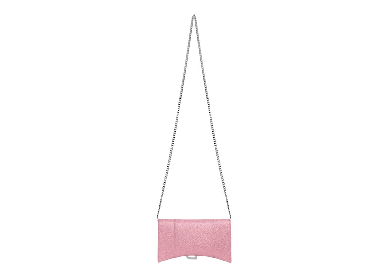 Balenciaga Hourglass XS Wallet On Chain In Sparkling Fabric Pink