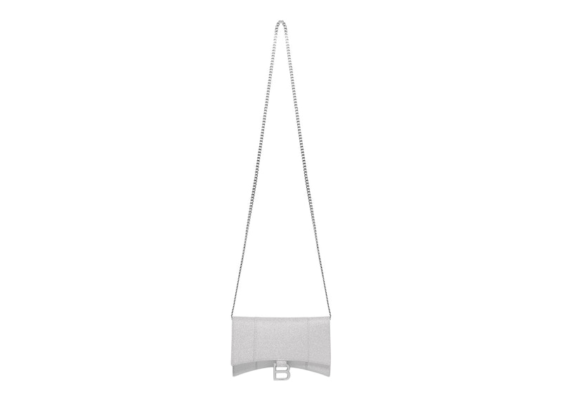 Balenciaga Hourglass XS Wallet On Chain In Sparkling Fabric Silver