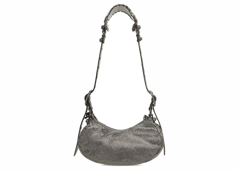 Balenciaga Le Cagole Shoulder Bag XS Dark Grey Suede with Rhinestones