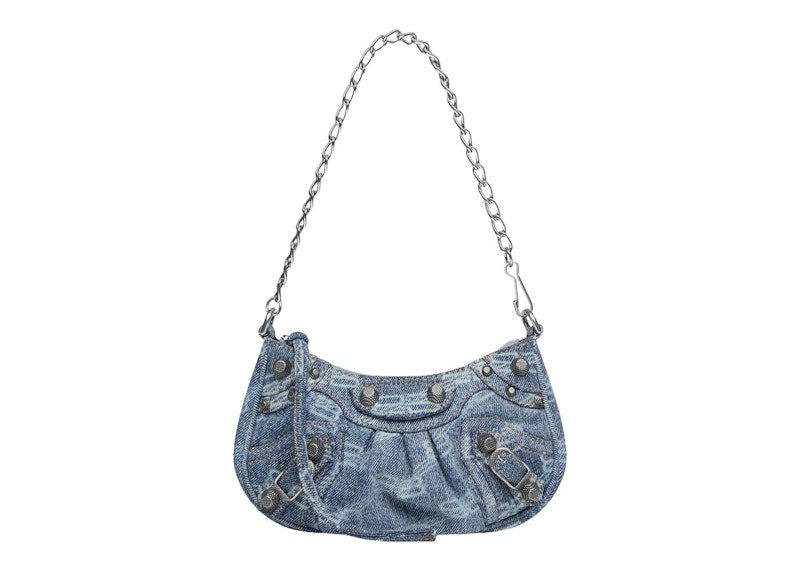 Balenciaga Le Cagole Mini Bag with Chain BB Monogram Bleached Denim