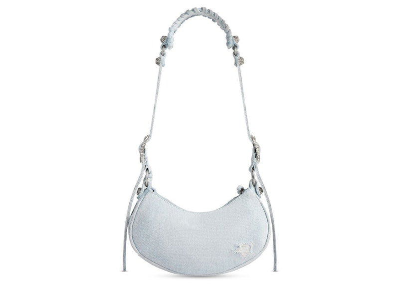 Balenciaga Le Cagole XS Rhinestones Shoulder Bag Light Blue