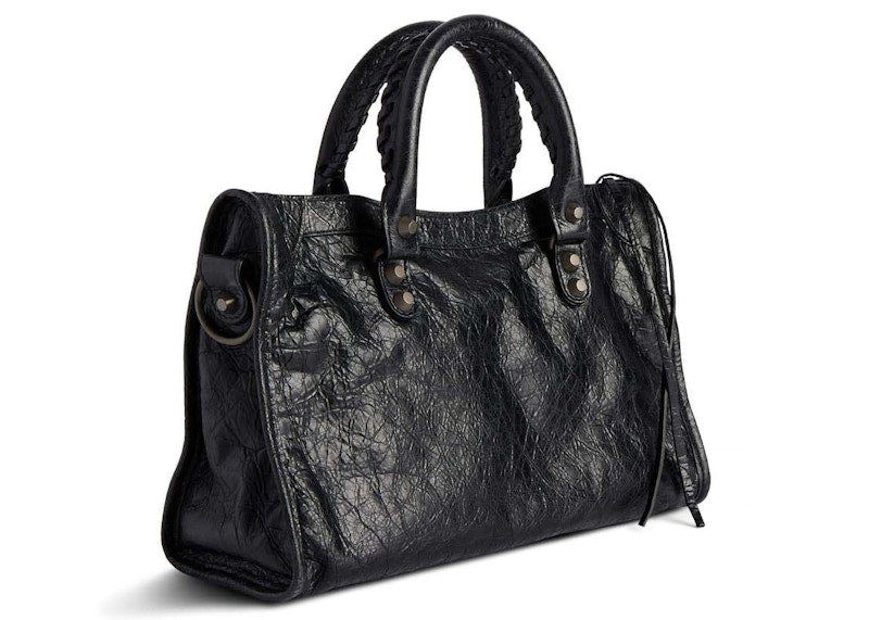 Balenciaga Le City Small Bag In Black Arena Storico Lambskin Brass Hardware Black (8114422ABEK1000)