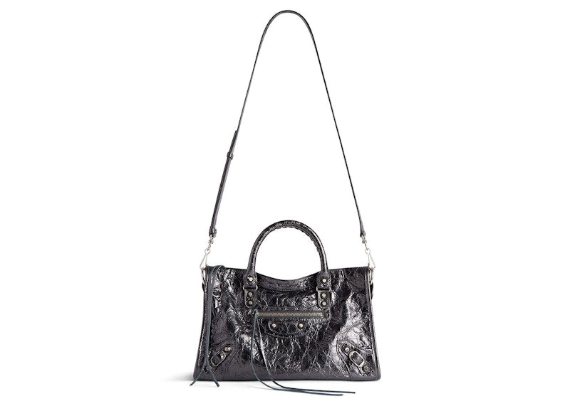 Balenciaga Le City Small Bag In Steel Grey Metallized Arena Lambskin Shiny Silver Hardware Steel Grey (7977892AA9R1314)