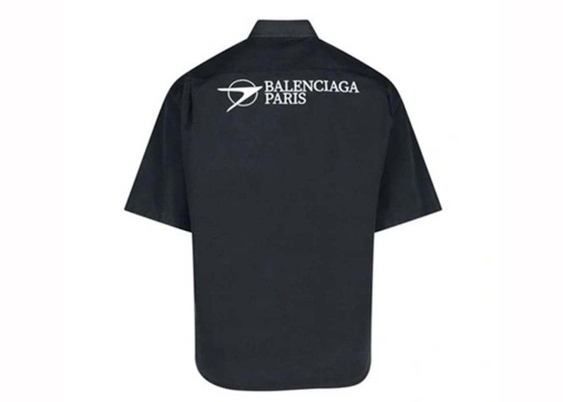 Balenciaga Logo-Embroidered Short-Sleeve Shirt Black