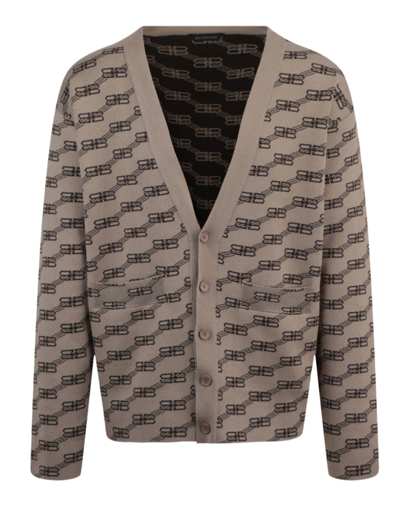 Balenciaga Logo Intarsia-Knit Cardigan Beige