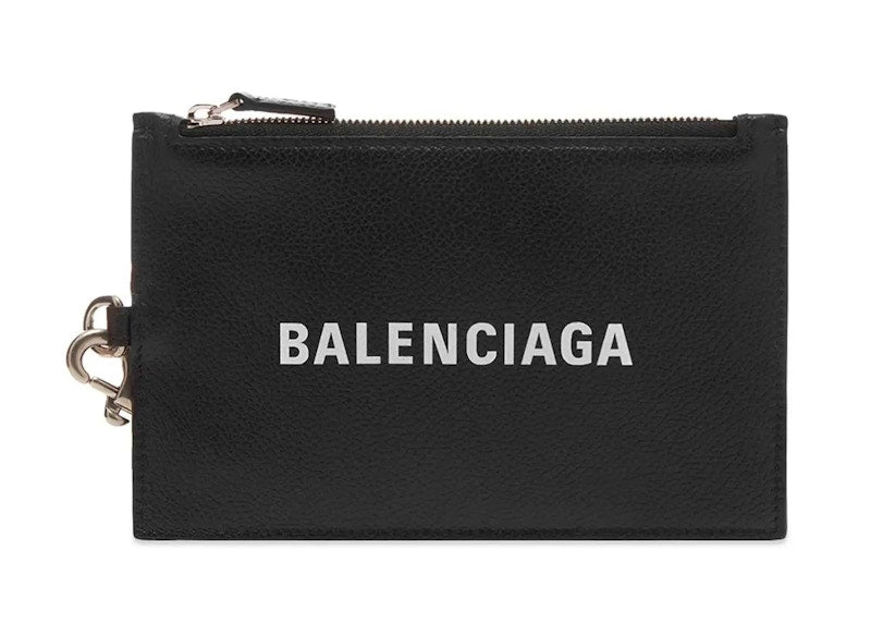 Balenciaga Logo Leather Passport Holder Lanyard Black