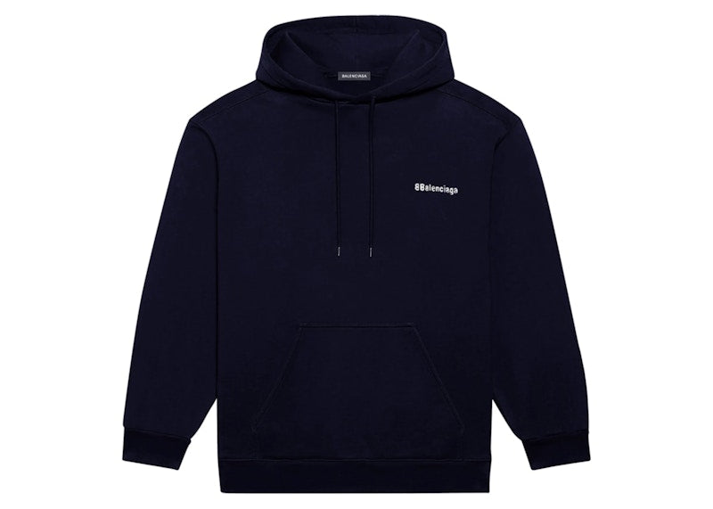 Balenciaga Logo Medium Fit Hoodie Marine Blue/White