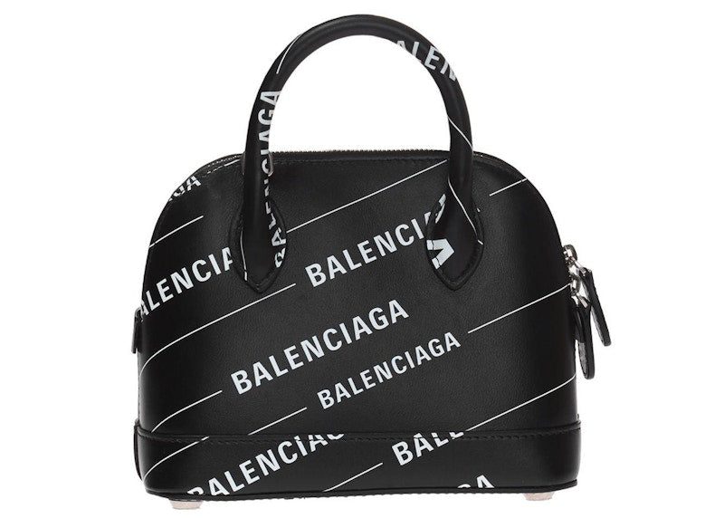 Balenciaga Logo Print Ville Shoulder Bag XXS Black