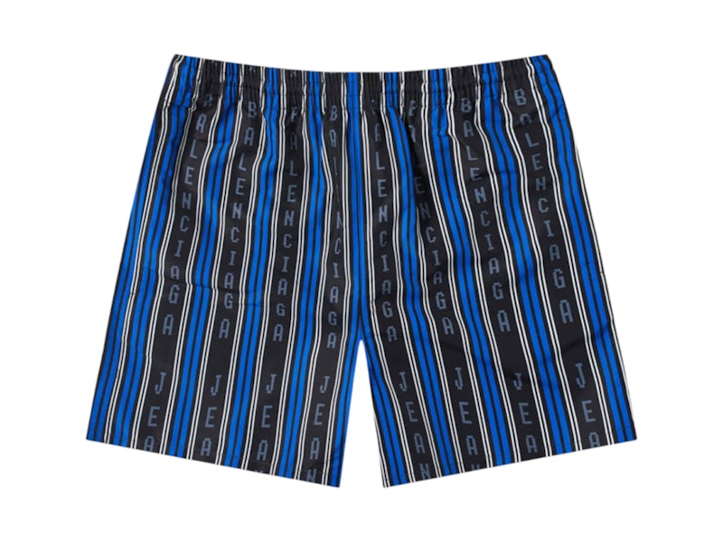 Balenciaga Logo Striped Swim Short Black/Blue