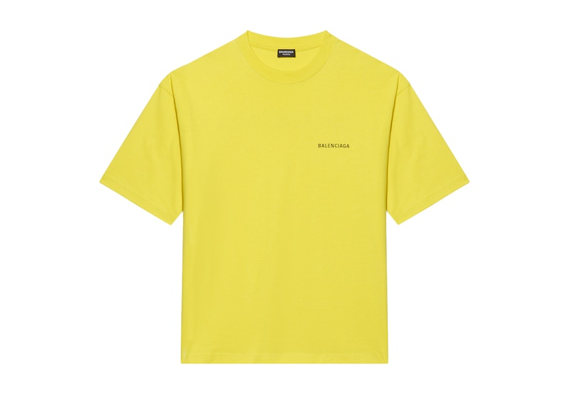 Balenciaga Medium Fit Vintage Logo Print T-Shirt Yellow