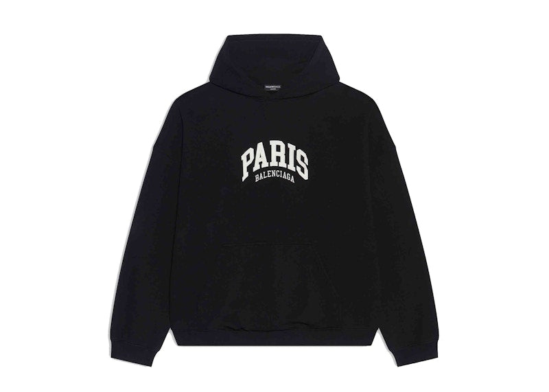 Balenciaga Mens Cities Paris Wide Fit Hoodie Black
