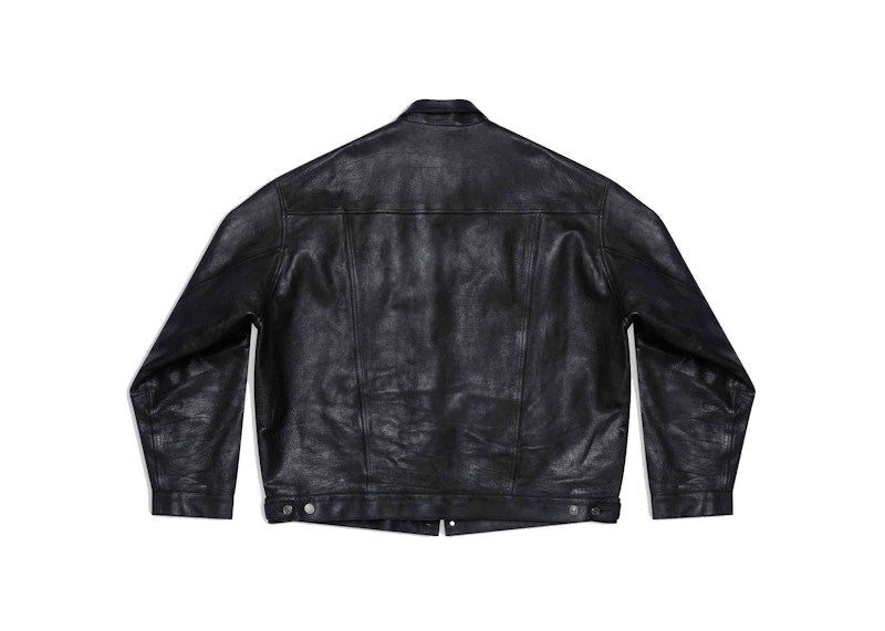 Balenciaga Mens Denim Style Leather Jacket Black