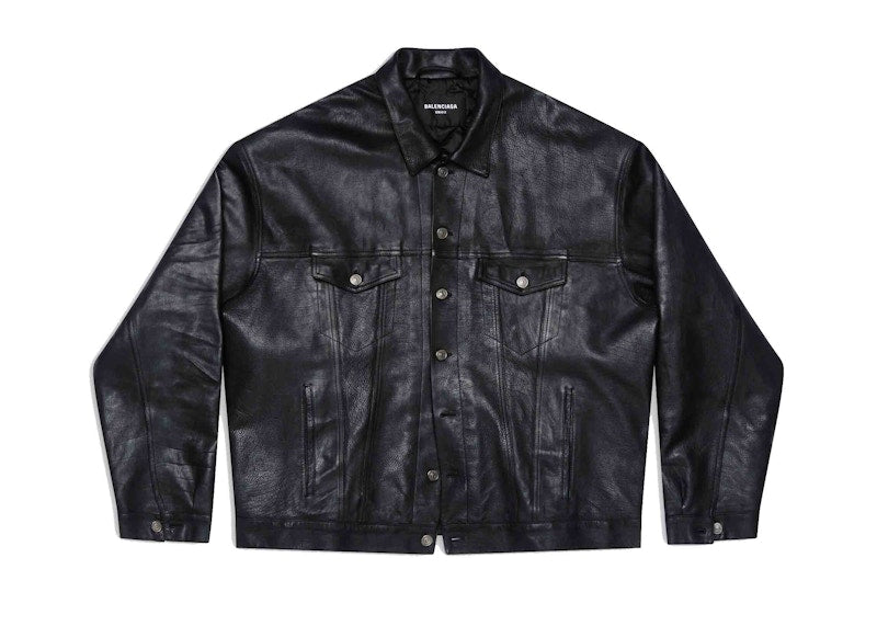 Balenciaga Mens Denim Style Leather Jacket Black