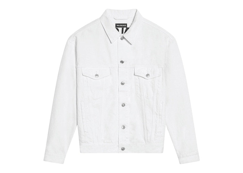 Balenciaga Men's Embroidered Logo Japanese denim Jacket White/Black