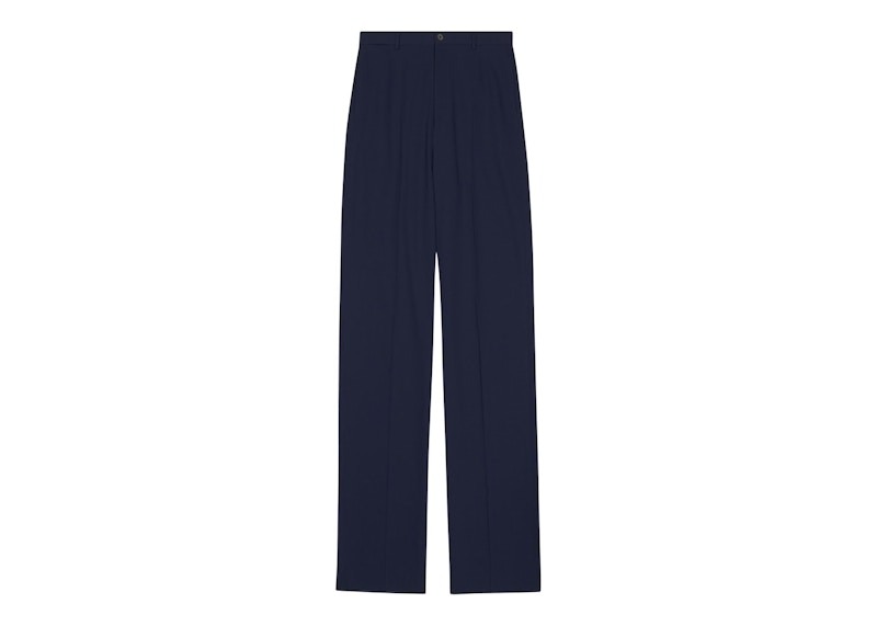Balenciaga Men's Large Fit Tailored Stretch Wool Twill Pants Navy Blue