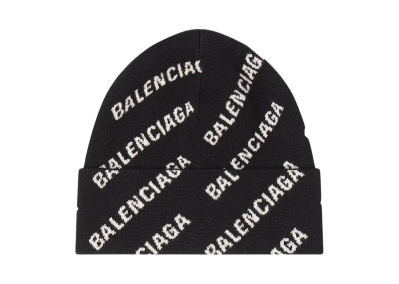 Balenciaga Mini Allover Logo Beanie Black/White