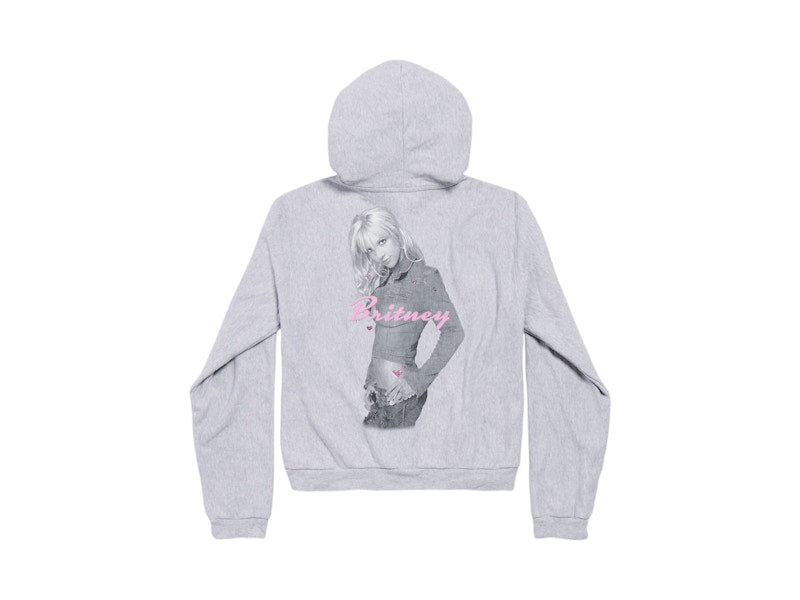 Balenciaga Music Britney Spears Series Zip-Up Hoodie Regular Fit Light Grey/Pink