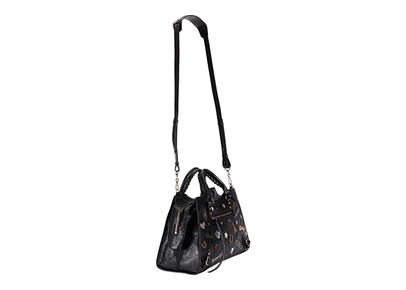 Balenciaga Neo Classic City Tote Bag Medium Allover Details Black/Gold/White