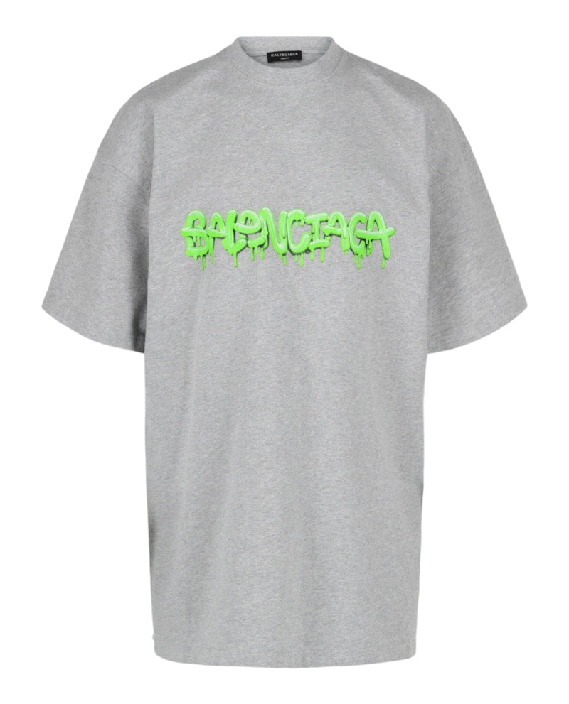 Balenciaga Oversized T-shirt Heather Grey/Slime Green
