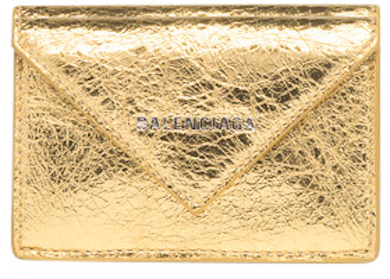 Balenciaga Papier Wallet Metallic Effect Mini Gold