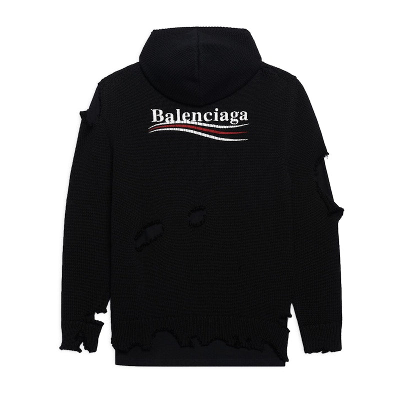 Balenciaga Political Campaign Destroyed Knit Hoodie Black