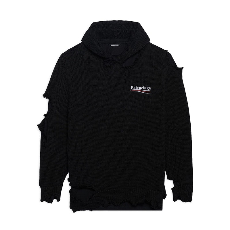 Balenciaga Political Campaign Destroyed Knit Hoodie Black