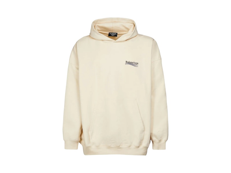 Balenciaga Political Campaign Embroidered Logo Hoodie Cream