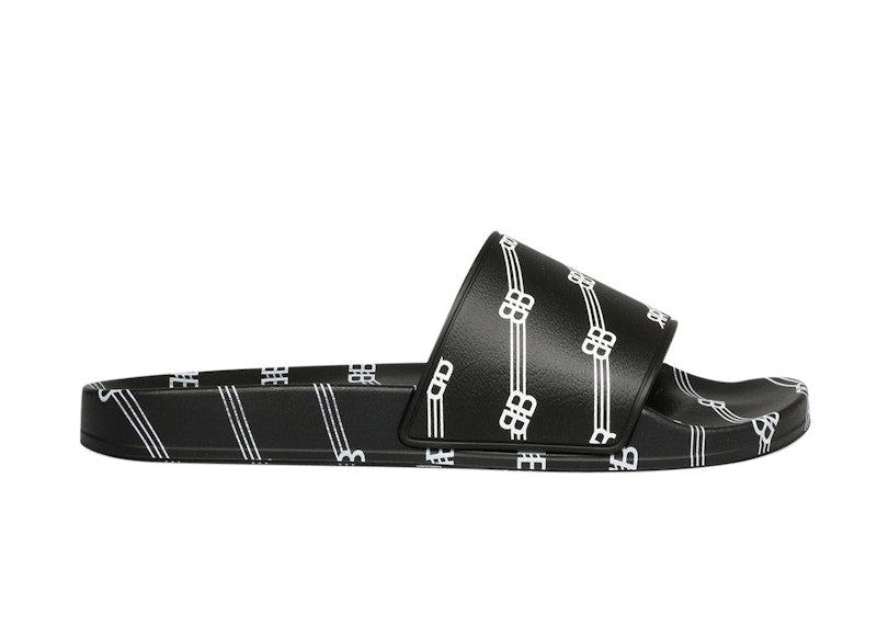 Balenciaga Pool Slides All Over Logo Black