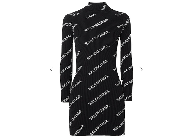 Balenciaga Printed Ribbed Knit Dress Black